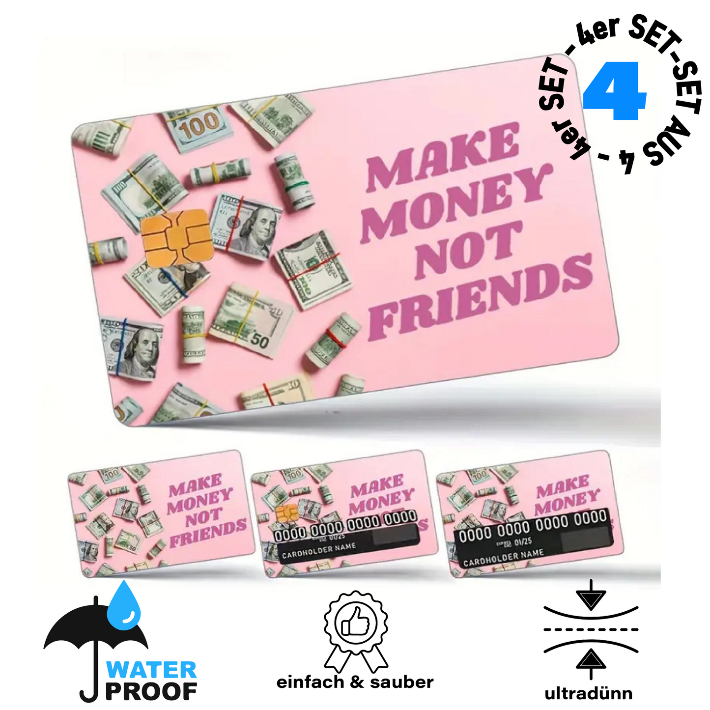 Make Money not Friends in Pink Style 4er Set Bankkartenhülle/ Skin/ Aufkleber/ Cardskin